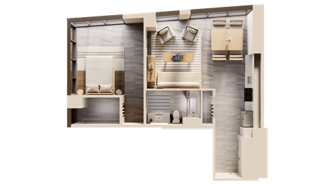 Floor plan for 1 bed, 1 bath, 797 sqft